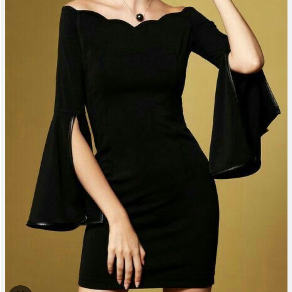 Masked Queen NWT Bell Sleeve Mini Black Dress